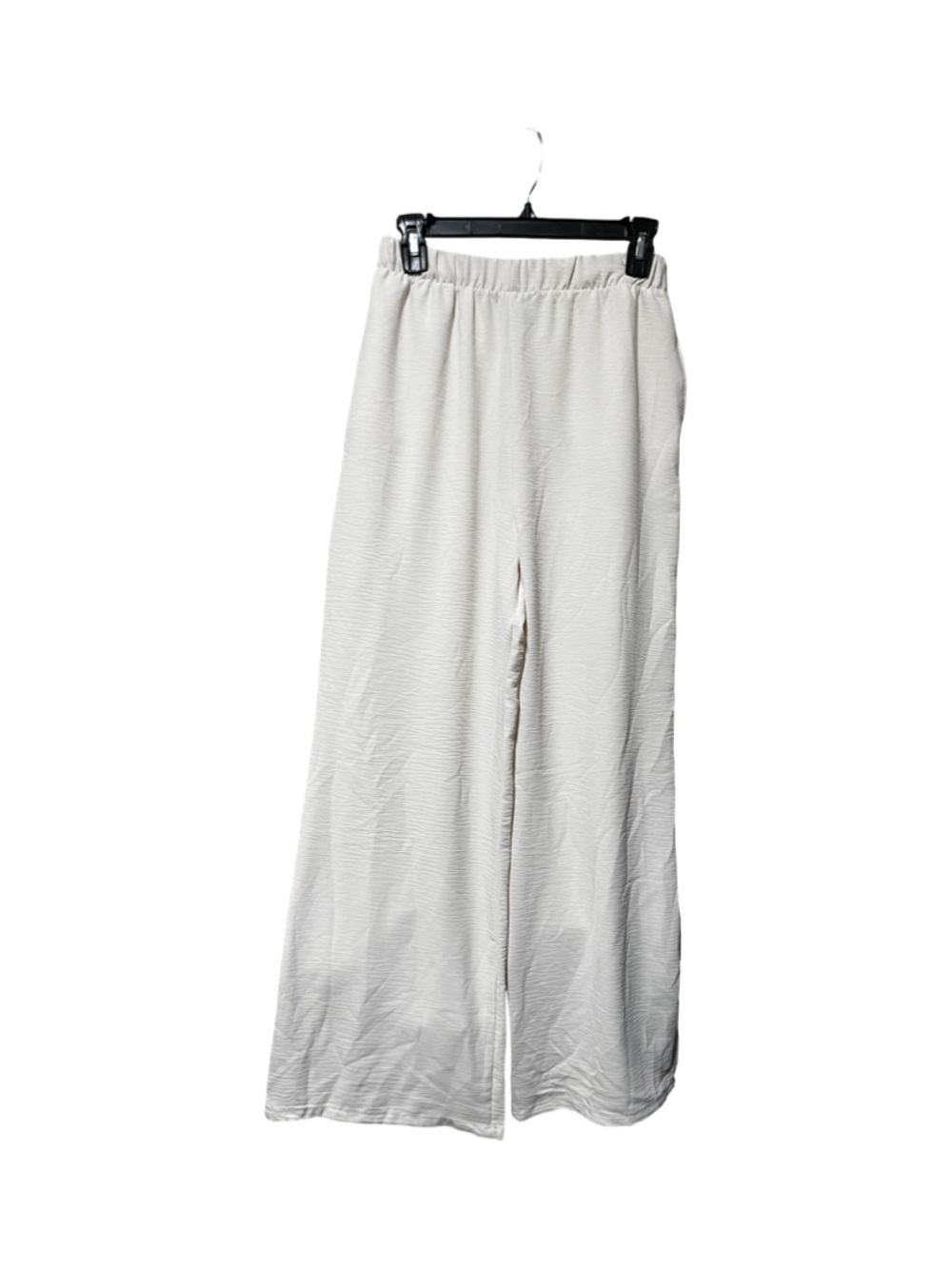 Light Cream Wide-Leg Textured Pants